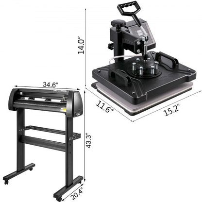 8in1 Heat Press  Vinyl Cutter Combo 12x15 Transfer Machine With 28 Cutting Plotter For DIY Crafts T 8