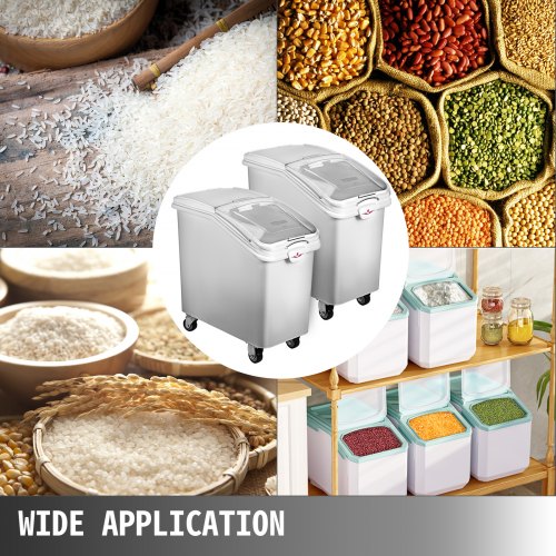 Commercial 21-Gallon Ingredient Bins with Casters, 2-Pack Food Safe Storage for Flour, Rice & Bulk Dry Goods