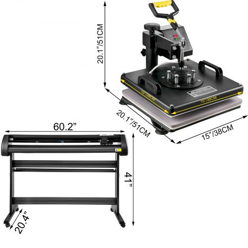 8 in 1 Heat Press & 28" Vinyl Cutter Plotter Bundle, 15"x15" Sublimation Machine for T-Shirts, Mugs & Crafts