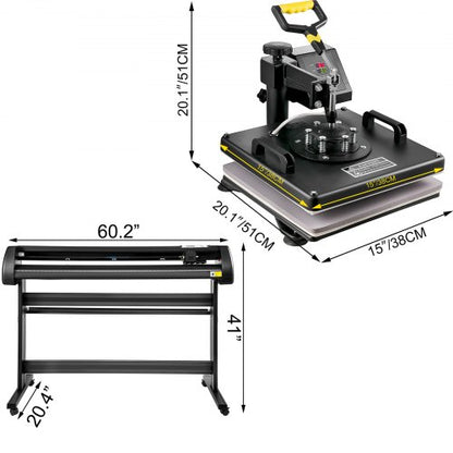 8 in 1 Heat Press & 28" Vinyl Cutter Plotter Bundle, 15"x15" Sublimation Machine for T-Shirts, Mugs & Crafts