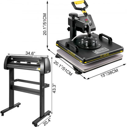 8 in 1 Heat Press 15"x15" Sublimation Machine + 28" Vinyl Cutter Plotter, All-in-One Custom Apparel & Decal Bundle