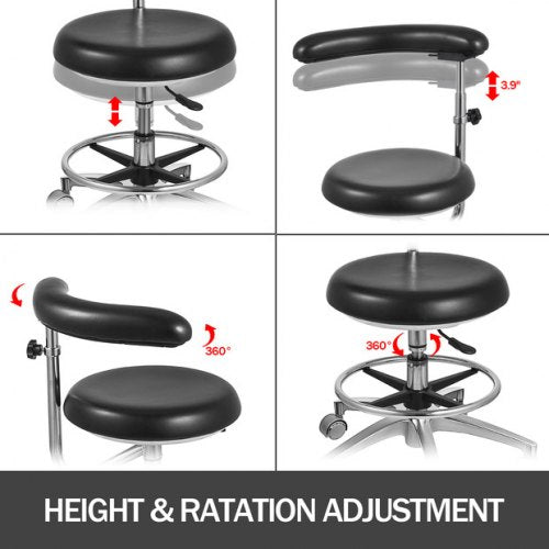 Ergonomic Medical Dental Stool Dentist Chair with PU Leather & Rotating Armrest, Adjustable Assistant Stool Chair