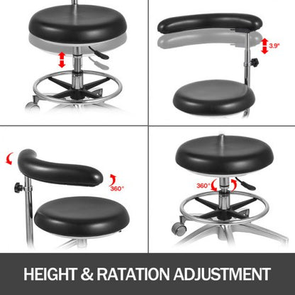 Ergonomic Medical Dental Stool Dentist Chair with PU Leather & Rotating Armrest, Adjustable Assistant Stool Chair