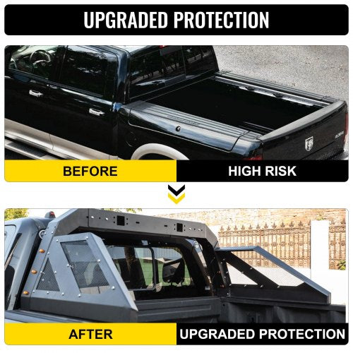 Adjustable Truck Roll Bar Chase Rack with Amber Side Marker Lamps, Universal Fit, Heavy-Duty Steel for Pickup Truck Beds
