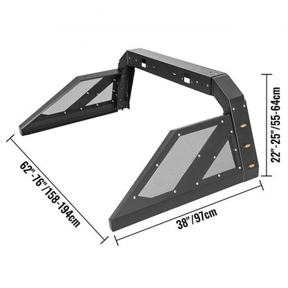 Adjustable Truck Roll Bar Chase Rack with Amber Side Marker Lamps, Universal Fit, Heavy-Duty Steel for Pickup Truck Beds