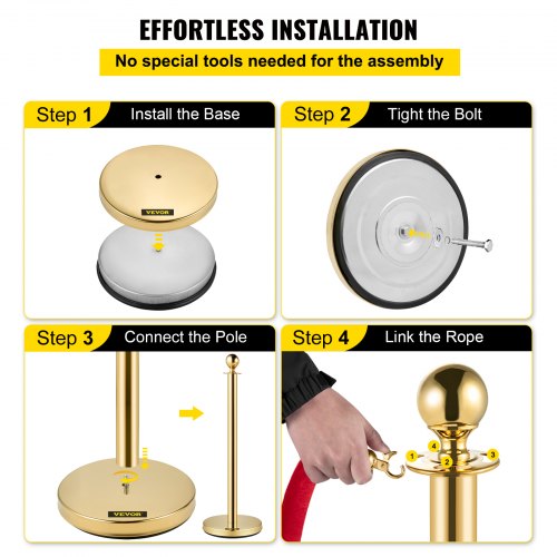 Gold Stanchion with Ball Top, Stainless Steel Velvet Ropes and Posts, Red Crowd Control Barrier for Events, Hotels