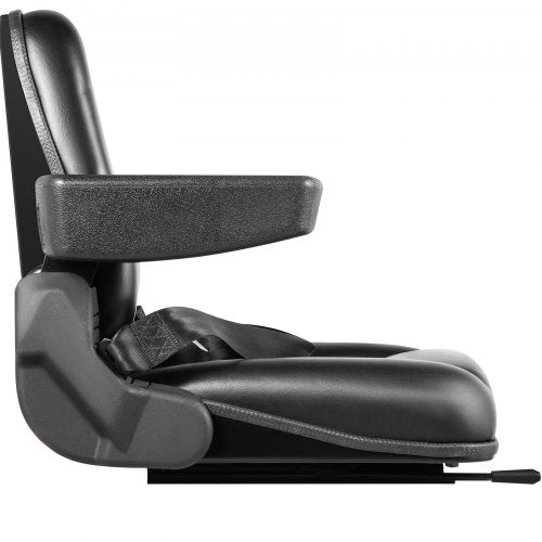 Heavy-Duty Universal Forklift Seat Black PVC Tractor Seat, Adjustable Mower Seat with Armrests, Seat Belt & Switch