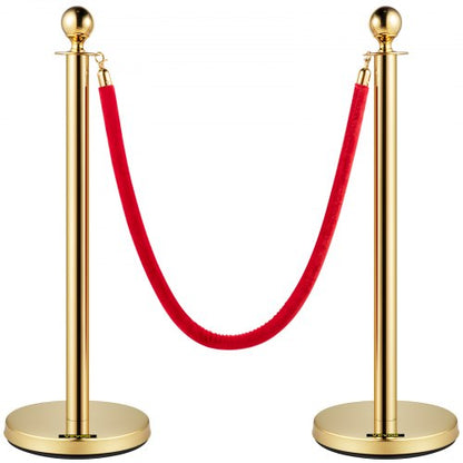 Stainless Steel Gold Stanchion Posts with Ball Top, Red Velvet Ropes and Posts, Crowd Control Barrier for Hotels, Events