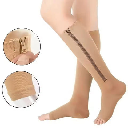 Compression Socks Open Toe Zipper Support Knee High Socks