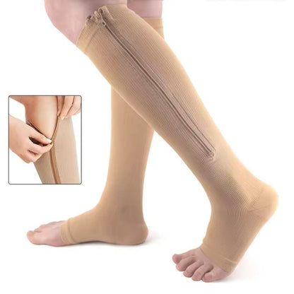 Compression Socks Open Toe Zipper Support Knee High Socks 3