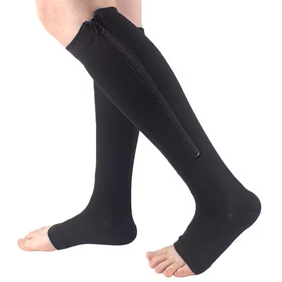 Compression Socks Open Toe Zipper Support Knee High Socks 4