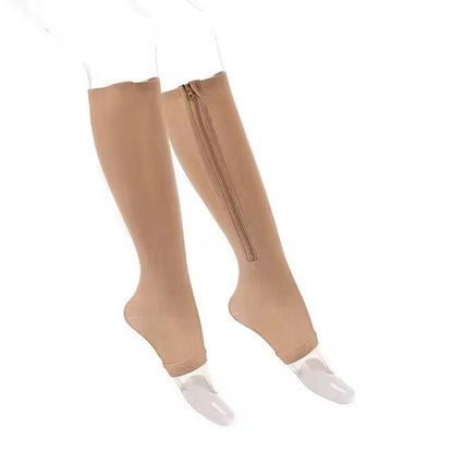 Compression Socks Open Toe Zipper Support Knee High Socks 7