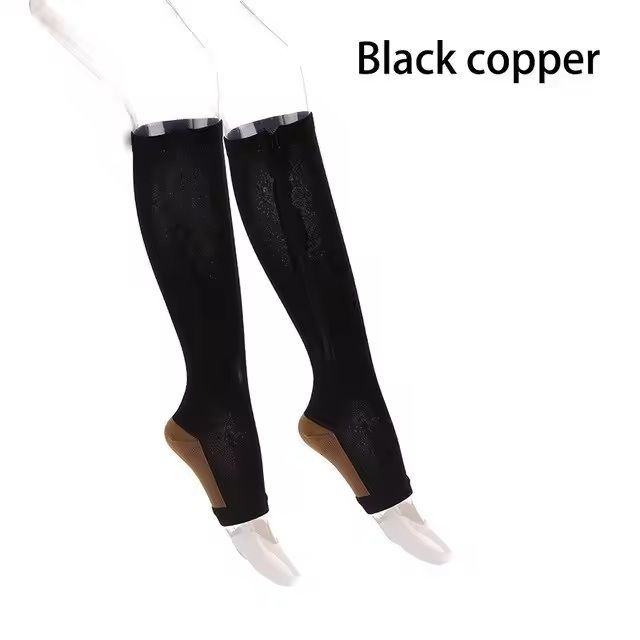 Compression Socks Open Toe Zipper Support Knee High Socks 8
