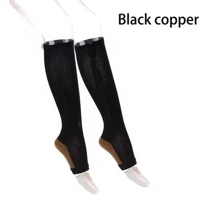 Compression Socks Open Toe Zipper Support Knee High Socks 8