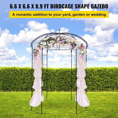 Heavy Duty Wrought Iron Birdcage Shape Garden Arbor, Wedding Arch Trellis for Climbing Vines in Outdoor Garden, Lawn