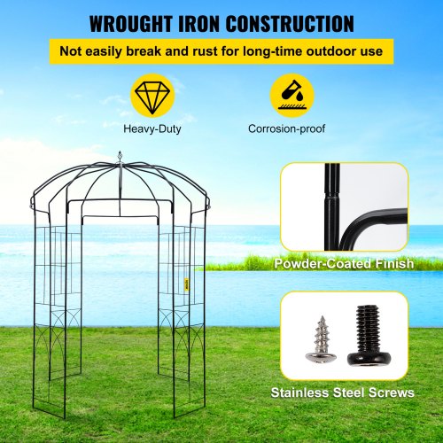 Heavy Duty Wrought Iron Birdcage Shape Garden Arbor, Wedding Arch Trellis for Climbing Vines in Outdoor Garden, Lawn