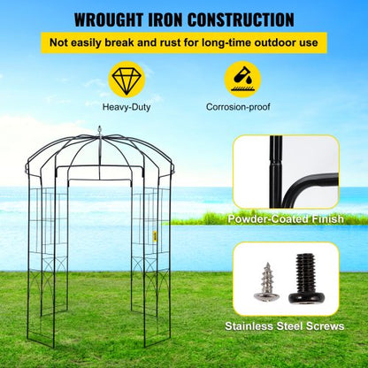 Heavy Duty Wrought Iron Birdcage Shape Garden Arbor, Wedding Arch Trellis for Climbing Vines in Outdoor Garden, Lawn