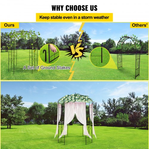 Heavy Duty Wrought Iron Birdcage Shape Garden Arbor, Wedding Arch Trellis for Climbing Vines in Outdoor Garden, Lawn