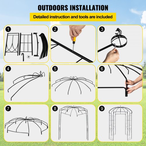 Heavy Duty Wrought Iron Birdcage Shape Garden Arbor, Wedding Arch Trellis for Climbing Vines in Outdoor Garden, Lawn