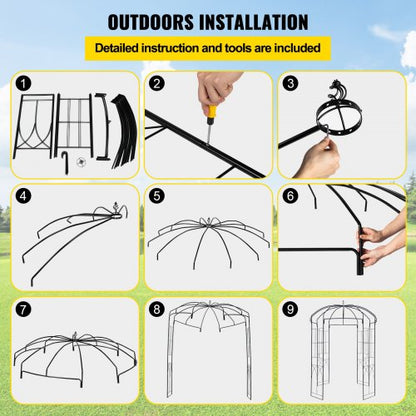 Heavy Duty Wrought Iron Birdcage Shape Garden Arbor, Wedding Arch Trellis for Climbing Vines in Outdoor Garden, Lawn