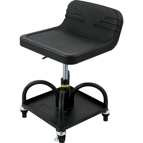 Adjustable Rolling Garage Stool, LBS Mechanic Seat, Swivel Wheels & Steel Tool Tray for Workshop, Garage & Auto Repair