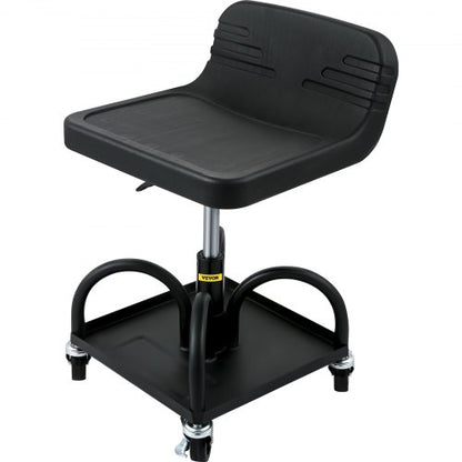 Adjustable Rolling Garage Stool, LBS Mechanic Seat, Swivel Wheels & Steel Tool Tray for Workshop, Garage & Auto Repair