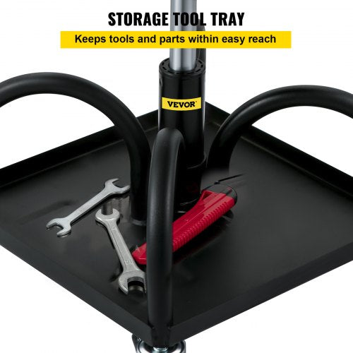 Adjustable Rolling Garage Stool, LBS Mechanic Seat, Swivel Wheels & Steel Tool Tray for Workshop, Garage & Auto Repair
