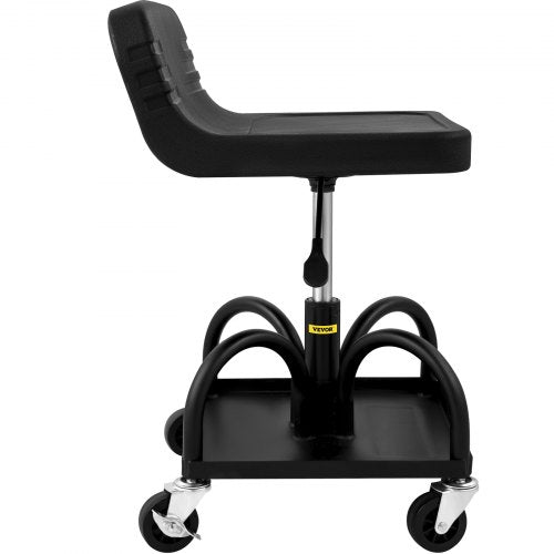 Adjustable Rolling Garage Stool, LBS Mechanic Seat, Swivel Wheels & Steel Tool Tray for Workshop, Garage & Auto Repair