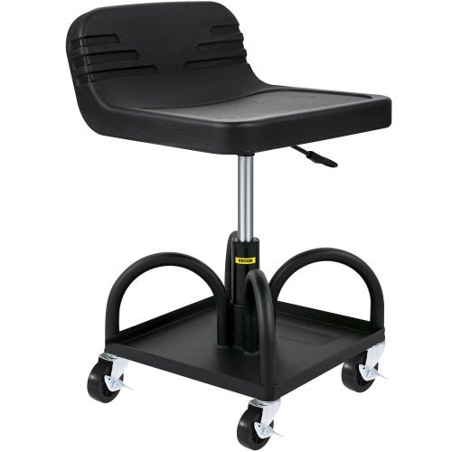 Adjustable Rolling Garage Stool, LBS Mechanic Seat, Swivel Wheels & Steel Tool Tray for Workshop, Garage & Auto Repair
