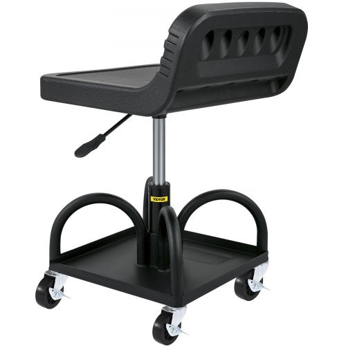 Adjustable Rolling Garage Stool, LBS Mechanic Seat, Swivel Wheels & Steel Tool Tray for Workshop, Garage & Auto Repair
