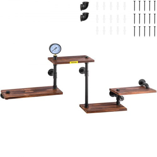 Pipe Shelves with Wood Planks, Rustic Industrial Wall Mounted Floating Shelving for Bar, Kitchen, Bathroom, Farmhouse