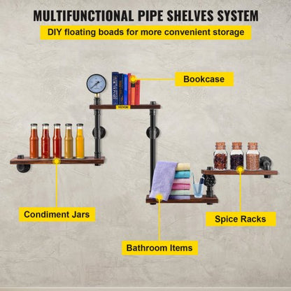 Pipe Shelves with Wood Planks, Rustic Industrial Wall Mounted Floating Shelving for Bar, Kitchen, Bathroom, Farmhouse