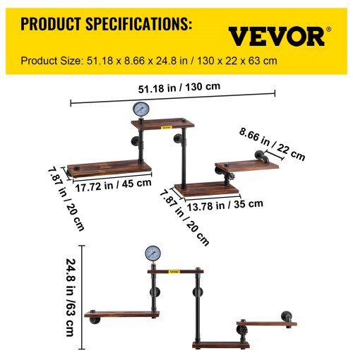 Pipe Shelves with Wood Planks, Rustic Industrial Wall Mounted Floating Shelving for Bar, Kitchen, Bathroom, Farmhouse