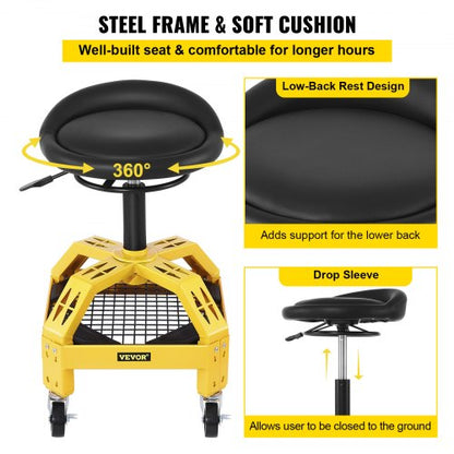 300LBS Capacity Rolling Garage Stool Adjustable Height 24 To 287 Mechanic Seat With 360 Swivel Whee 6