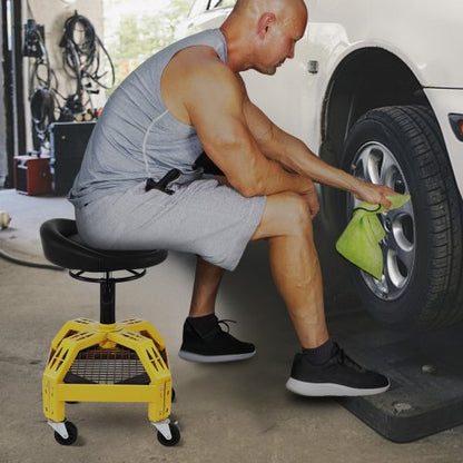 300LBS Capacity Rolling Garage Stool, Adjustable Height (24" to 28.7") Mechanic Seat with 360° Swivel Wheels Tool Tray