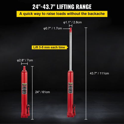 4Ton Hydraulic Long Ram Jack Manual SinglePump Cherry Picker With Flat Base 24437 Lift Range For En