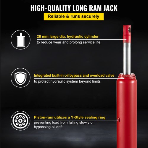 4Ton Hydraulic Long Ram Jack Manual SinglePump Cherry Picker With Flat Base 24437 Lift Range For En