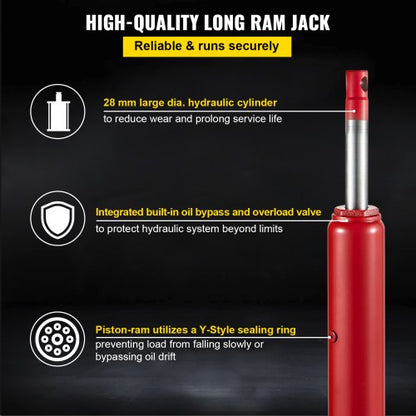 4Ton Hydraulic Long Ram Jack Manual SinglePump Cherry Picker With Flat Base 24437 Lift Range For En