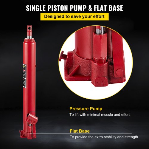 4Ton Hydraulic Long Ram Jack Manual SinglePump Cherry Picker With Flat Base 24437 Lift Range For En
