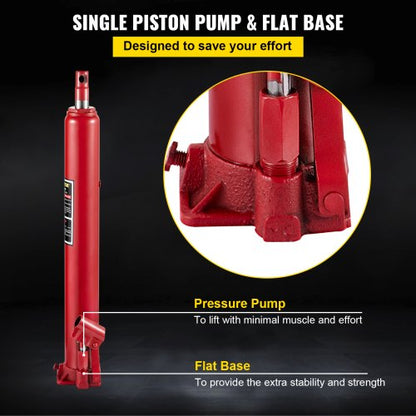 4Ton Hydraulic Long Ram Jack Manual SinglePump Cherry Picker With Flat Base 24437 Lift Range For En