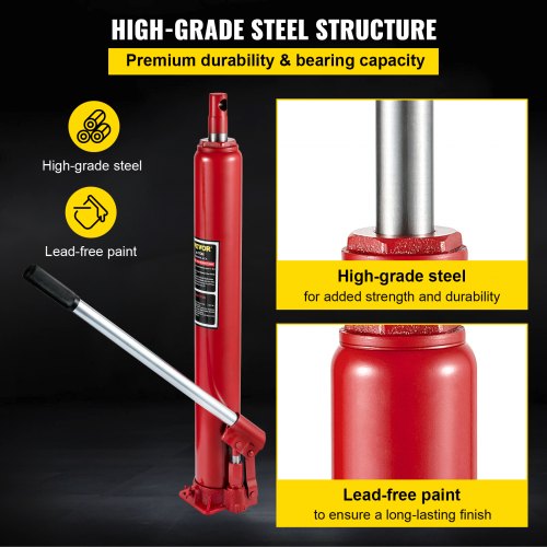 4Ton Hydraulic Long Ram Jack Manual SinglePump Cherry Picker With Flat Base 24437 Lift Range For En