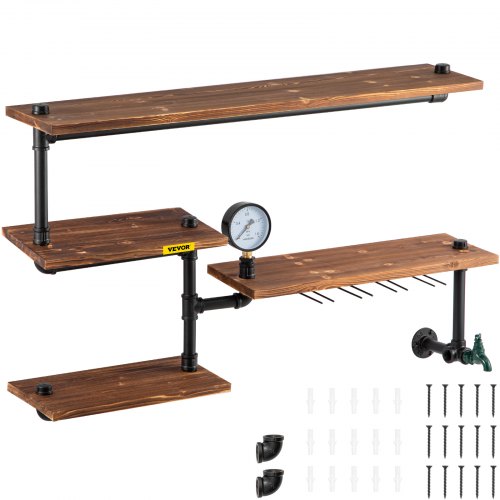 DIY Industrial Pipe Shelving 4Tier Black Steel Pipe  Wood Wall Shelves Modern Rustic Storage Soluti 1