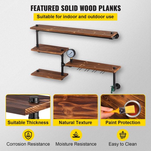DIY Industrial Pipe Shelving 4Tier Black Steel Pipe  Wood Wall Shelves Modern Rustic Storage Soluti 5