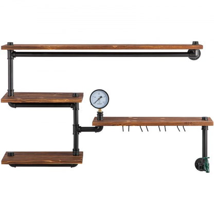 DIY Industrial Pipe Shelving 4Tier Black Steel Pipe  Wood Wall Shelves Modern Rustic Storage Soluti 7