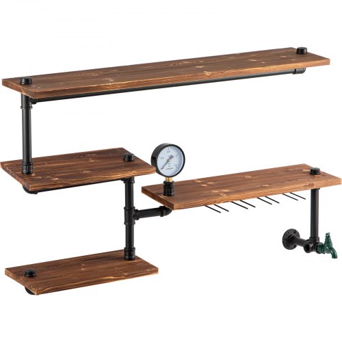 DIY Industrial Pipe Shelving 4Tier Black Steel Pipe  Wood Wall Shelves Modern Rustic Storage Soluti 8