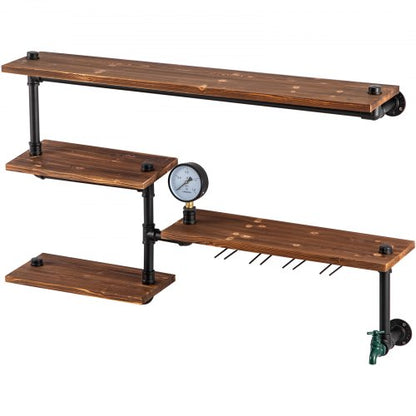DIY Industrial Pipe Shelving 4Tier Black Steel Pipe  Wood Wall Shelves Modern Rustic Storage Soluti 9