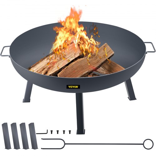 34Inch Carbon Steel Fire Bowl Wood Burning Outdoor Fire Pit For Patio Backyard  Camping With Drain  1