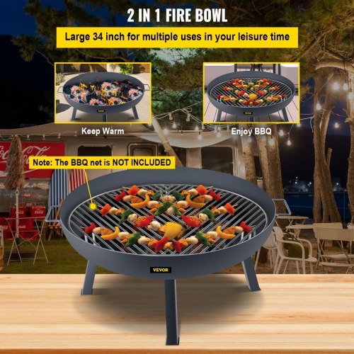34Inch Carbon Steel Fire Bowl Wood Burning Outdoor Fire Pit For Patio Backyard  Camping With Drain  3