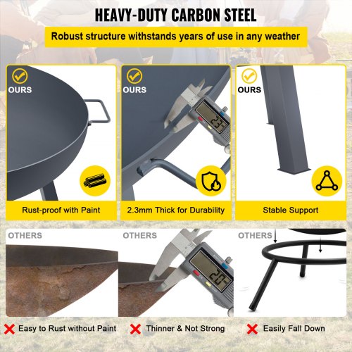 34Inch Carbon Steel Fire Bowl Wood Burning Outdoor Fire Pit For Patio Backyard  Camping With Drain  4