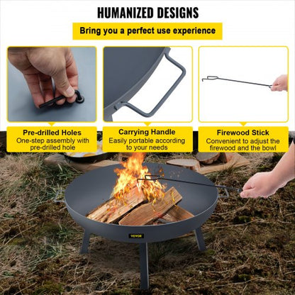 34Inch Carbon Steel Fire Bowl Wood Burning Outdoor Fire Pit For Patio Backyard  Camping With Drain  5